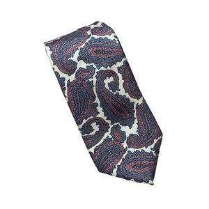 Executive white back with blue and pink paisley print tie 100% silk 3” wide 60”